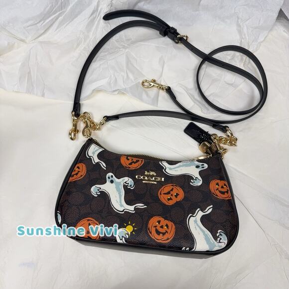 NWT Coach Teri Shoulder Bag In Signature Canvas Pumpkin Halloween Print CCE71 - Picture 11 of 11